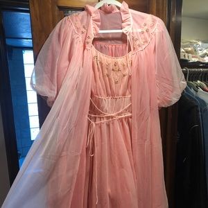 Vintage 1950 Sheer Beaded Nightgown w/ Overcoat